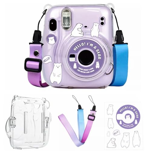 BeisDirect Mini11 Transparente Hülle für Instax Mini 11 Kamera Fototasche Harte Tragetasche Schutzhülle Crystal Case Strap Aufkleber und Schultergurte, bär, Tragetasche von BeisDirect