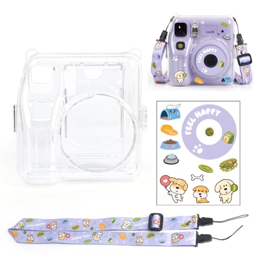 BeisDirect Transparente Schutzhülle für Instax Mini SE Fototasche, transparente Aufbewahrungstasche, harte Tragetasche, Kristall-Hülle, Riemenaufkleber, dreiteiliges Set, violett, Kameratasche von BeisDirect