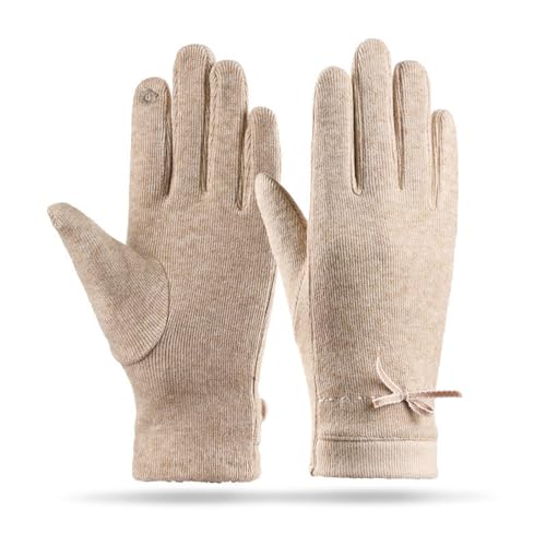 Belachick Gloves Mittens Handschuhe Winter Warm Herren Damen Damen Warme Handschuhe Imitation Wolle Elastische Atmungsaktive Radfahren Und Fahren Dünne Handschuhe Touchscreen 均码 罗舒棉蝴蝶结卡其色 von Belachick