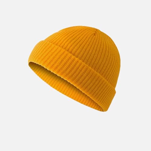 Belachick Strickmützen Hüte Mützen Caps Beanie Einfarbig Warm Gestrickt Krempenlos Hut Frauen Männer Mützen Winter Herbst Hip Hop Schädelkappe Straße Männer Mütze Unisex Melon Kappe Männlich Gelb von Belachick