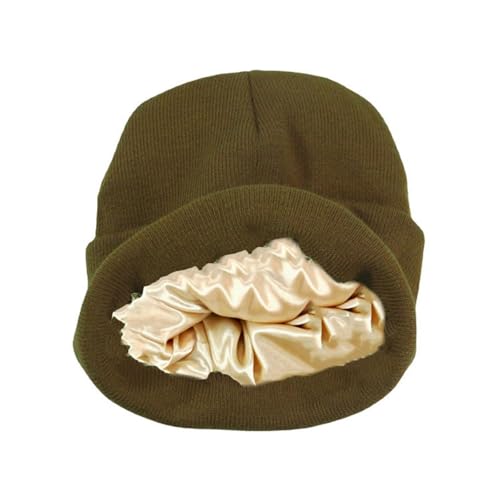 Belachick Strickmützen Hüte Mützen Caps Beanie Satin Gefütterte Krempe Ohne Hut, Wollmütze, Einfarbige Schädelmütze Für Männer, Strickmütze Für Frauen 深卡其布色 von Belachick