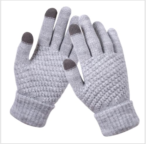 Gloves Mittens Handschuhe Winter Warm Herren Damen Touchscreen-Handschuhe Für Winterpaare Mit Dickem Wollgarn, Rutschfestem Reiten, Fingerisolierung, Gestrickten Warmen Handschuhen 均码【涤纶混纺】 灰色 von Belachick