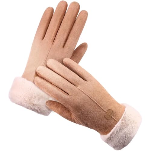 Gloves Mittens Handschuhe Winter Warm Herren Damen Weibliche Herbst Winter Nicht Invertierte Samt Kaschmir Vollfinger Warme Handschuhe Frauen Baumwolle Touchscreen Handschuhe Einheitsgröße F39Khaki von Belachick