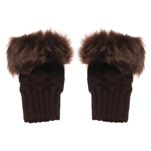 Gloves Mittens Handschuhe Winter Warm Herren Damen Winter Frauen Mädchen Faux Kaninchen Haar Fingerlos Verdicken Warme Handschuhe Weiche Stretch Fäustlinge Outdoor Sport Halbfinger Handschuhe Kaffee von Belachick