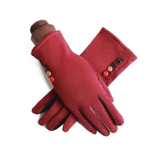 Gloves Mittens Handschuhe Winter Warm Herren Damen Winter Weiblich Einlagig Kaschmir Knopf Vollfinger Warm Radfahren Fäustlinge Frauen Wildleder Touchscreen Fahren Handschuhe Einheitsgröße Rot von Belachick