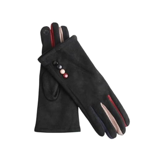 Gloves Mittens Handschuhe Winter Warm Herren Damen Winter Weiblich Einlagig Kaschmir Knopf Vollfinger Warm Radfahren Fäustlinge Frauen Wildleder Touchscreen Fahren Handschuhe Einheitsgröße Schwarz von Belachick