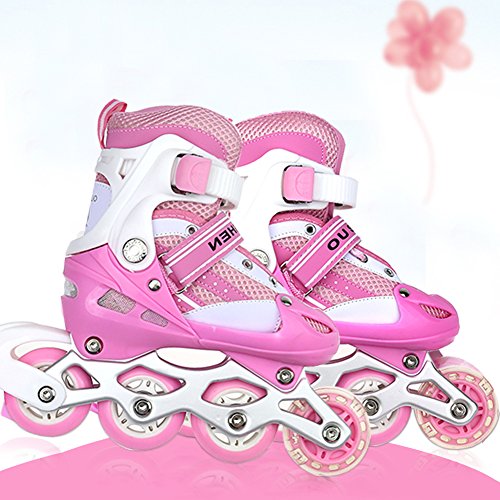 Rollschuhe für Kinder, Flash-Rad aus PVC, Halterung aus Aluminiumlegierung, verstellbare Rollschuhe, Rosa, Größe S/M von Belfoyer