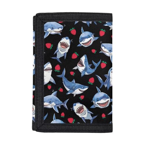 Belidome Moneybag Wallet Trifold Geldbörsen für Damen, Shark Strawberry von Belidome