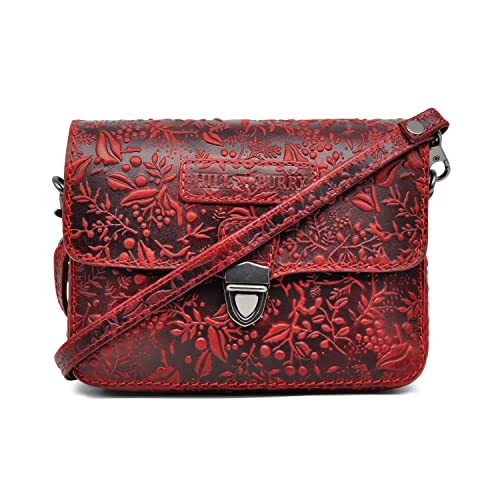 Echt-Leder Gürteltasche/Umhängetasche mit Blumenmuster | Hüfttasche/Schultertasche echtem Leder | Herren - Damen Wandertasche | Partytasche/Dokumententasche (Rot) von BelleBay