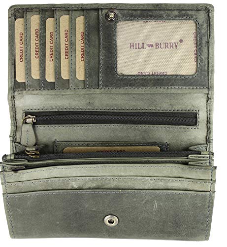 Hochwertige Vintage Leder Damen Geldbörse Portemonnaie langes Portmonee Geldbeutel aus weichem Leder mit RFID in grau - 17,5x10x3cm (B x H x T) von Belli