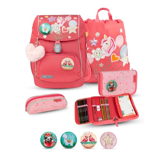 Belmil Premium Comfy Plus ergonomisches Schulranzen Set 5 - teilig, für kleine Kinder/Erstklässler - STAEDTLER, Brustgurt, Hüftgurt, Magnetverschluss (405-73/P/S) (Rose Quartz 2) von Belmil