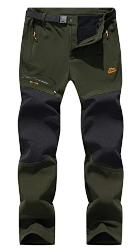 BenBoy Herren Wanderhose Wasserdicht Softshellhose Outdoorhose Winddicht Warm Gefüttert Skihose Snowboardhose Winter Trekkinghose,KZ1672M-Army Green-XS von BenBoy