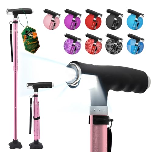BeneCane Gehstock mit Zwei LED-Leuchten für Männer und Frauen, höhenverstellbarer Spazierstock mit Stabiler Basis, zusammenklappbarer Stock mit T-Griff, leicht & stabil BeneCane Gehstock mit Zwei LED-Leuchten für Männer und Frauen, höhenverstellbarer Spazierstock mit Stabiler Basis, zusammenklappbarer Stock mit T-Griff, leicht & stabil von BeneCane