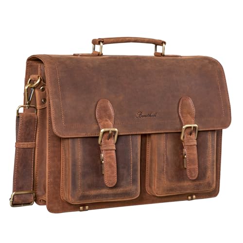 Benthill Aktentasche Leder Laptoptasche - Umhängetasche für Herren und Damen Gross - Briefcase - Ledertasche aus echtem Leder - Große Schultertasche für Laptop, Farbe:Brown - Tan (H) von Benthill