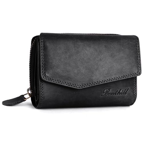 Benthill Damen Geldbörse Echt Leder - Portemonnaie mit RFID Schutz - Portmonee viele Kartenfächer - Echtleder Vintage Damenbörse inkl. Geschenkbox, Farbe:Schwarz Benthill Damen Geldbörse Echt Leder - Portemonnaie mit RFID Schutz - Portmonee viele Kartenfächer - Echtleder Vintage Damenbörse inkl. Geschenkbox, Farbe:Schwarz von Benthill