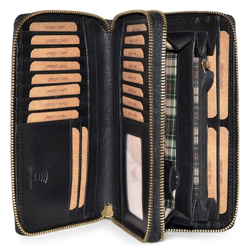 Benthill Damen Geldbörse Echt Leder XXL - Portemonnaie Groß mit RFID Schutz - Echtleder Vintage Damenbörse mit vielen Kartenfächer inkl. Geschenkbox, Farbe:Schwarz Benthill Damen Geldbörse Echt Leder XXL - Portemonnaie Groß mit RFID Schutz - Echtleder Vintage Damenbörse mit vielen Kartenfächer inkl. Geschenkbox, Farbe:Schwarz von Benthill