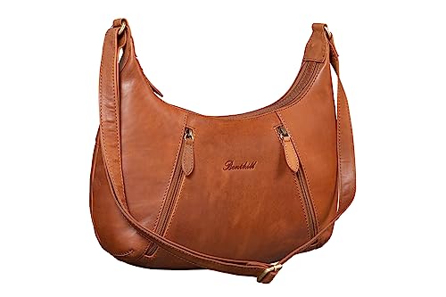 Benthill Damen Handtasche Leder - Damentasche aus Rindsleder - Umhängetasche mit Reißverschluss - Vintage Frauen Schultertasche, Farbe:Braun von Benthill