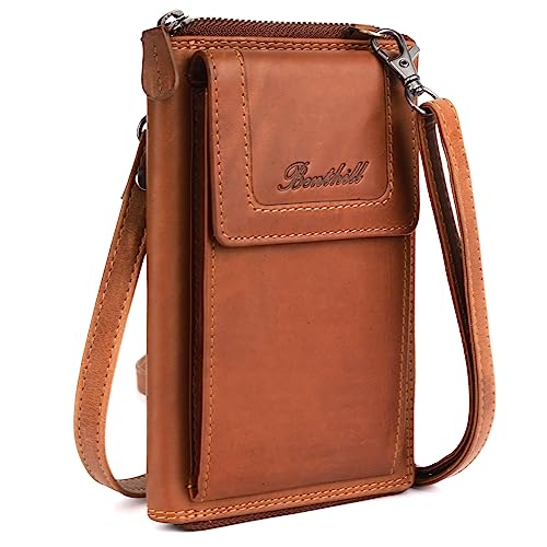 Benthill Damen Handy Umhängetasche Leder - RFID Portemonnaie aus echtem Rindsleder - Frauen Vintage Leder Geldbörse - Handtasche - Schultertasche, Farbe:Braun Benthill Damen Handy Umhängetasche Leder - RFID Portemonnaie aus echtem Rindsleder - Frauen Vintage Leder Geldbörse - Handtasche - Schultertasche, Farbe:Braun von Benthill