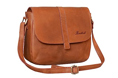 Benthill Damen Tasche aus Echt-Leder - Handtasche aus Rindsleder - Schultertasche mit Reißverschluss - Vintage Umhängetasche, Farbe:Braun von Benthill