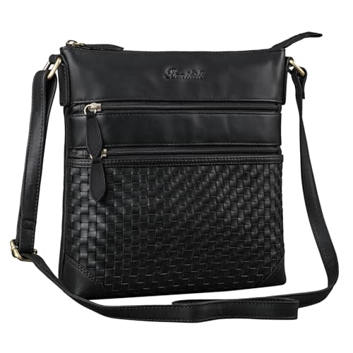 Benthill Echt Leder Umhängetasche | Damen Schultertasche aus Rindsleder | Schmale Vintage Damen Handtasche mit geflochtenem Muster, Farbe:Schwarz Benthill Echt Leder Umhängetasche | Damen Schultertasche aus Rindsleder | Schmale Vintage Damen Handtasche mit geflochtenem Muster, Farbe:Schwarz von Benthill