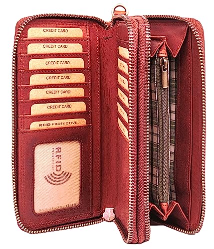 Benthill Große Geldbörse Echt Leder | Portemmonnaie mit RFID Schutz | Reißverschluss Portemonnaie mit vielen Kartenfächern inkl. Geschenkbox, Farbe:Rot Benthill Große Geldbörse Echt Leder | Portemmonnaie mit RFID Schutz | Reißverschluss Portemonnaie mit vielen Kartenfächern inkl. Geschenkbox, Farbe:Rot von Benthill