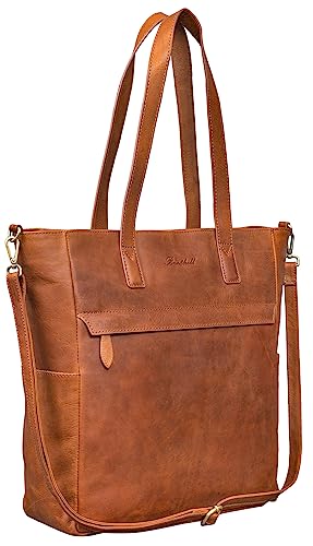 Benthill Shopper Damen Leder Groß - Ledertasche mit Reißverschluss - Umhängetasche aus Echtleder - Handtasche Vintage, Farbe:Braun von Benthill