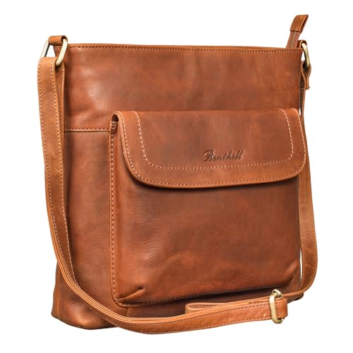 Benthill Shopper Damen Leder - Ledertasche mit Reißverschluss - Umhängetasche aus Echtleder - Handtasche Vintage - Bag Beutel - Schulterbeutel, Farbe:Braun Benthill Shopper Damen Leder - Ledertasche mit Reißverschluss - Umhängetasche aus Echtleder - Handtasche Vintage - Bag Beutel - Schulterbeutel, Farbe:Braun von Benthill