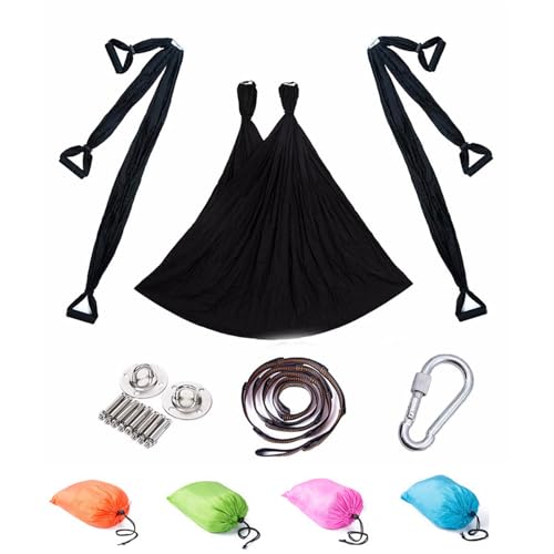 Yoga Hängematte Set Aerial Yogatuch Zum Aufhängen Hängematten Hammock Swing Therapieschaukel Schaukeltuch Yogagurt Hängetuch Inversion (Schwarz) von Benyong