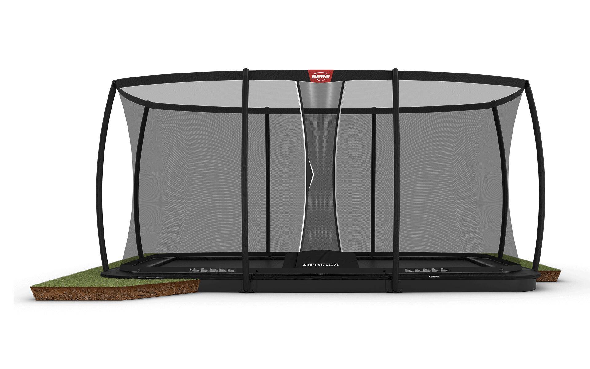 BERG Ultim Champion Trampoline FlatGround 500 Schwarz + Sicherheitsnetz DLX XL von Berg