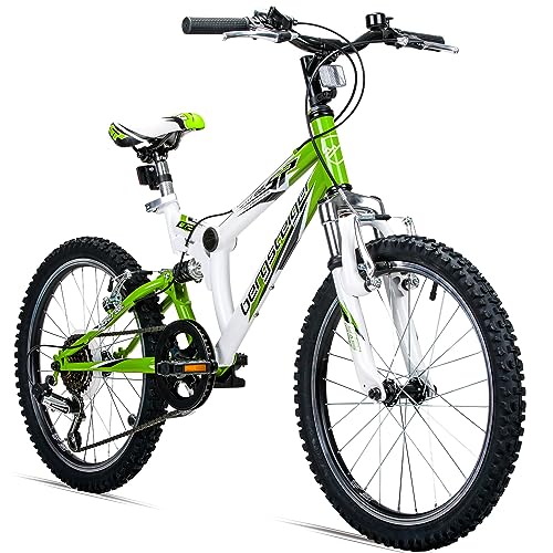 Bergsteiger Montreal 20, 24 Zoll Kinderfahrrad, geeignet für 6,7, 8, 9, 10, 11, 12, 13 Jahre, Shimano 18 Gang-Schaltung, Mountainbike mit Vollfederung, Jungen-Fahrrad, Mädchen-Fahrrad von Bergsteiger