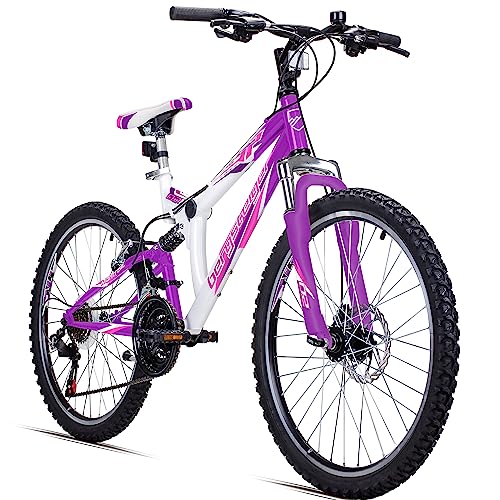 Bergsteiger Montreal 20, 24 Zoll Kinderfahrrad, geeignet für 6,7, 8, 9, 10, 11, 12, 13 Jahre, Shimano 18 Gang-Schaltung, Mountainbike mit Vollfederung, Jungen-Fahrrad, Mädchen-Fahrrad von Bergsteiger