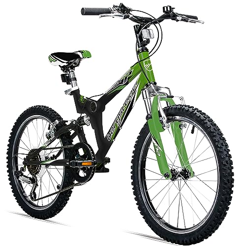 Bergsteiger Montreal 20, 24 Zoll Kinderfahrrad, geeignet für 6,7, 8, 9, 10, 11, 12, 13 Jahre, Shimano 18 Gang-Schaltung, Mountainbike mit Vollfederung, Jungen-Fahrrad, Mädchen-Fahrrad von Bergsteiger