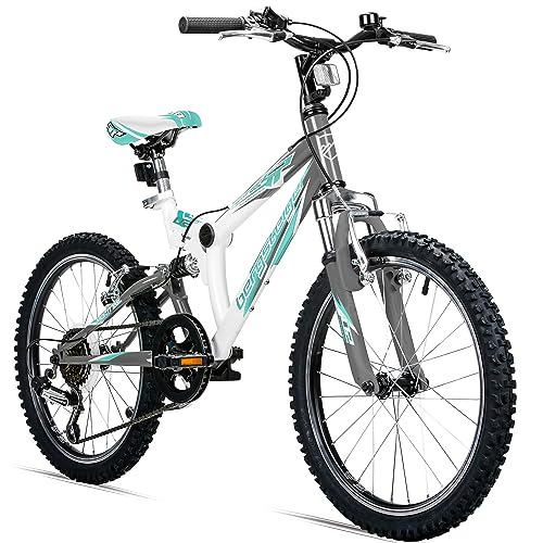 Bergsteiger Montreal 20, 24 Zoll Kinderfahrrad, geeignet für 6,7, 8, 9, 10, 11, 12, 13 Jahre, Shimano 18 Gang-Schaltung, Mountainbike mit Vollfederung, Jungen-Fahrrad, Mädchen-Fahrrad von Bergsteiger