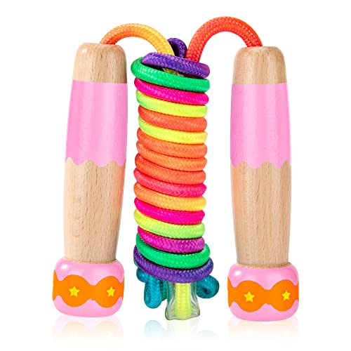 Sprungseil Kinder Verstellbare Rope Skipping Seil für 4-13 Jahre alt Jungen und Mädchen Jump Rope Seilspringen mit Holzgriff für Training Fitness Outdoor Spaß Aktivität 270cm Rosa von Berkelen