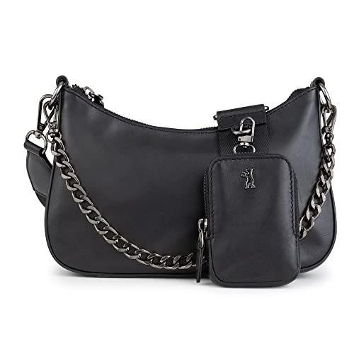 Berliner Bags Premium Umhängetasche Lola, Mittelgroße Schultertasche aus Leder, Crossbody mit Reißverschluss, Abendtasche mit Kette - Schwarz Berliner Bags Premium Umhängetasche Lola, Mittelgroße Schultertasche aus Leder, Crossbody mit Reißverschluss, Abendtasche mit Kette - Schwarz von Berliner Bags