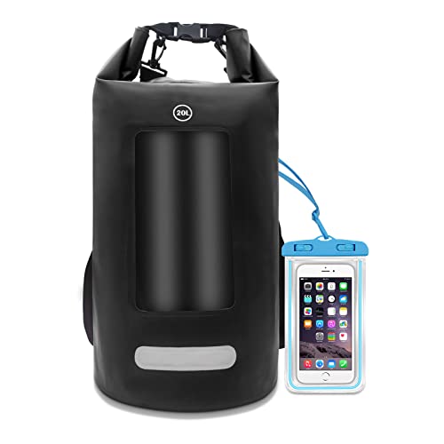 Bessiboog wasserdichte Tasche für Wassersport, 10L/20L/30L Dry Bag mit Handy Tasche, Wasserfester Rucksack, Leicht Wasserdichter Beutel Geeignet für SUP Kajak Angeln Schwimmen Camping (Schwarz, 20L) Bessiboog wasserdichte Tasche für Wassersport, 10L/20L/30L Dry Bag mit Handy Tasche, Wasserfester Rucksack, Leicht Wasserdichter Beutel Geeignet für SUP Kajak Angeln Schwimmen Camping (Schwarz, 20L) von Bessiboog