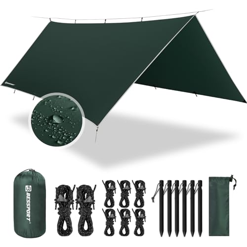 Bessport Zeltplane Wasserdicht, 3m x 4m PU 3000 mm Tarp für Hängematte, mit Ösen & 6 Aluminiumstifte & 8 Nylonseile, Anti-UV Geeignet für Camping, Picknick, Hängematte Bessport Zeltplane Wasserdicht, 3m x 4m PU 3000 mm Tarp für Hängematte, mit Ösen & 6 Aluminiumstifte & 8 Nylonseile, Anti-UV Geeignet für Camping, Picknick, Hängematte von Bessport