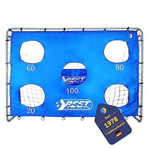 Best Sporting Fußballtor I Fußballtor Kinder 240cm x 170cm x 85cm I sehr stabil mit Blauer Torwand und 5 Schusslöchern I Hochwertiges Kindertor mit Netz, Torwand & Heringen I Fussball Tor Grau von B Best Sporting