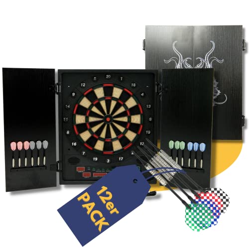 Best Sporting Dartscheibe elektronisch Glasgow I elektronische Dartscheibe mit LED-Anzeigen I E-Dartscheibe mit 12 Dartpfeilen & Ersatzspitzen I Dartboard Kabinett I Dart für 8 Spieler von B Best Sporting