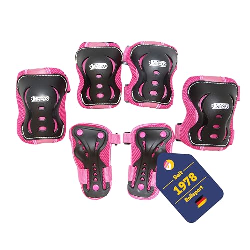 Best Sporting Schützer Set HQ für Kinder I Ellenbogenschoner/Handrückenschoner/Knieschoner in Größe M I hochwertiges Skater Schützer Set in Pink/Schwarz I Robustes Schonerset von B Best Sporting