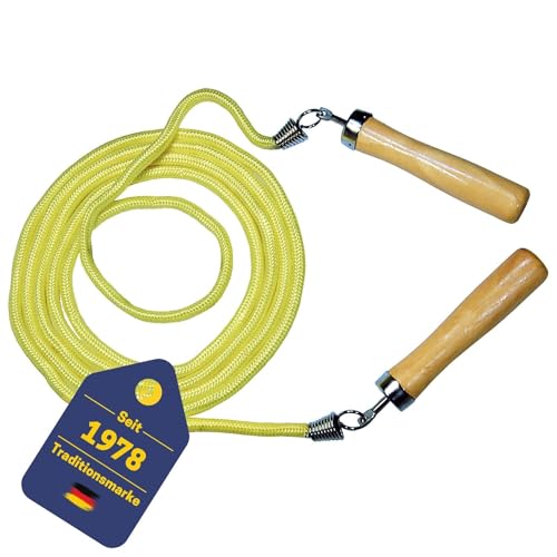 Best Sporting Springseil mit Holzgriffe I Farbe gelb I Länge 280 cm I Seilspringen Fitness für Kraft, Ausdauer und Koordination I Sportgeräte Zuhause für effektives Training von B Best Sporting