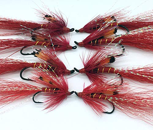 Lachs Fliegen Allys rot Singles Größen 6–12 Pack von acht UK Qualität gebunden Fliegen Pack # 183 von BestCity