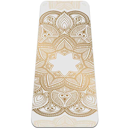 BestIdeas Yogamatte Golden Mandala auf Weiß für Yoga, Pilates, Bodenübung Männer Frauen Mädchen Jungen Kinder Anfänger Rutschfestes Design von BestIdeas