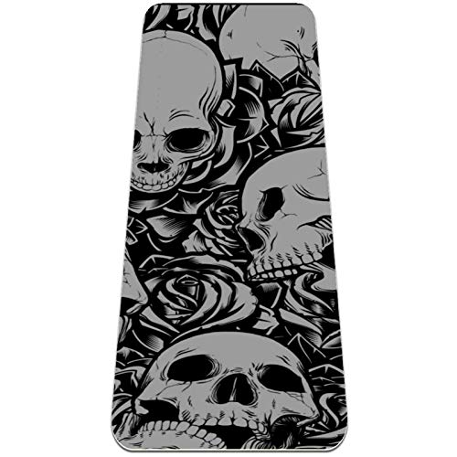 BestIdeas Yogamatte Totenkopf Rose Grau für Yoga, Pilates, Bodenübung Herren Damen Mädchen Jungen Kinder Anfänger Rutschfestes Design von BestIdeas