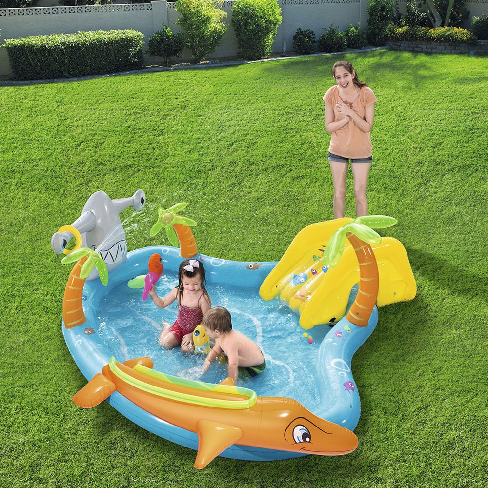 Bestway Paddling Pool With Slide And Fish 280x257 Cm Blau von Bestway