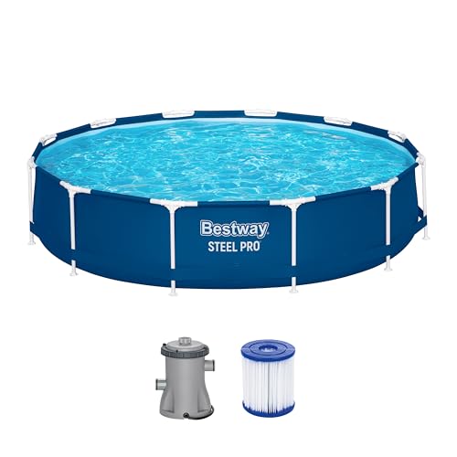 Bestway Steel Pro Frame Pool Set mit Filterpumpe Ø 366 x 76 cm, dunkelblau, rund Bestway Steel Pro Frame Pool Set mit Filterpumpe Ø 366 x 76 cm, dunkelblau, rund von Bestway