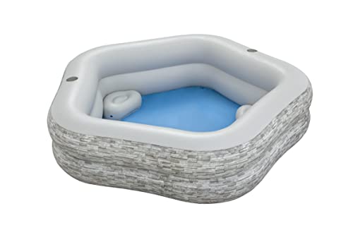 Bestway TruPrint Family Pool 213 x 206 x 53 cm, Steinwand-Optik (Cremegrau) von Bestway