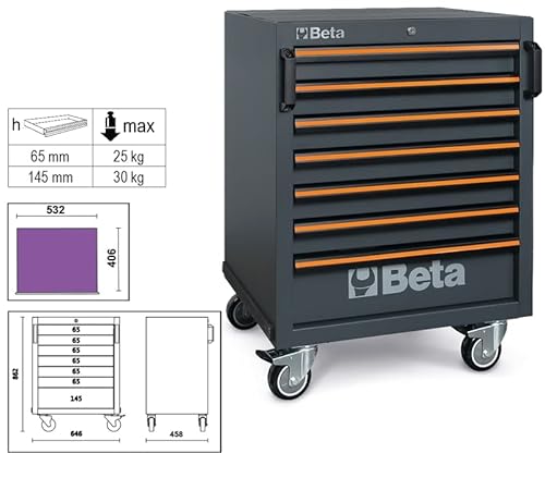 BETA UTENSILI Unisex-Adult Cassettiera C45PRO 7 Piani 646x458x862mm Grigio Con 4, Nero, Unica von Beta