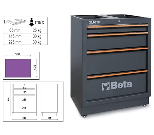 BETA UTENSILI Unisex-Adult Modulo 4 Cassetti 566x406x65mm Antracite Con Serratura di, Nero, Unica von Beta