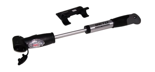 BETO Double HxS Minipumpe, Handpumpe, Fahrradpumpe, Luftpumpe, mit Manometer, 125psi, 8,5bar, AV, DV, FV, Autoventil, Dunlopventil, Französisches Ventil, Softgrip, aus Aluminium von Beto